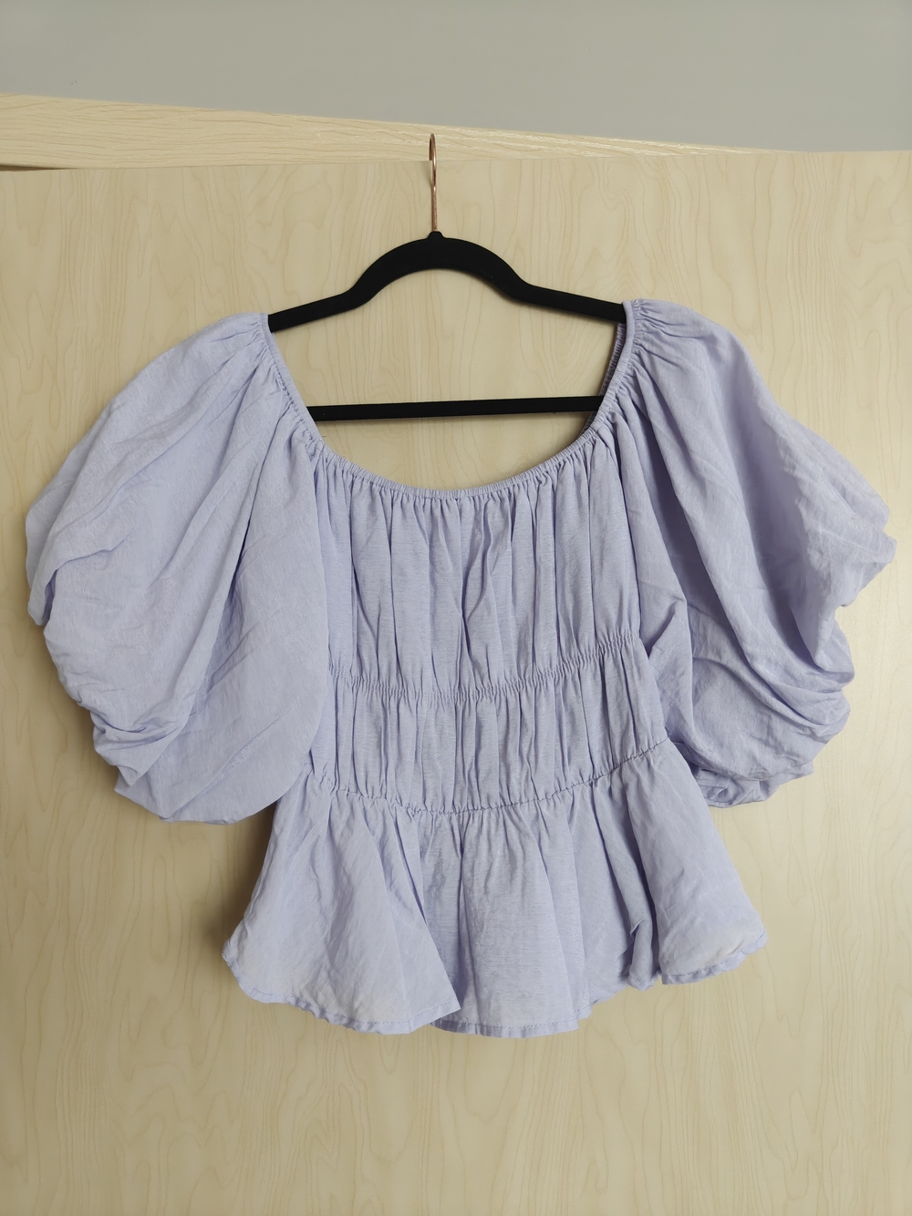 Altar'd State Lilac Puff-Sleeve Smocked Peplum Top